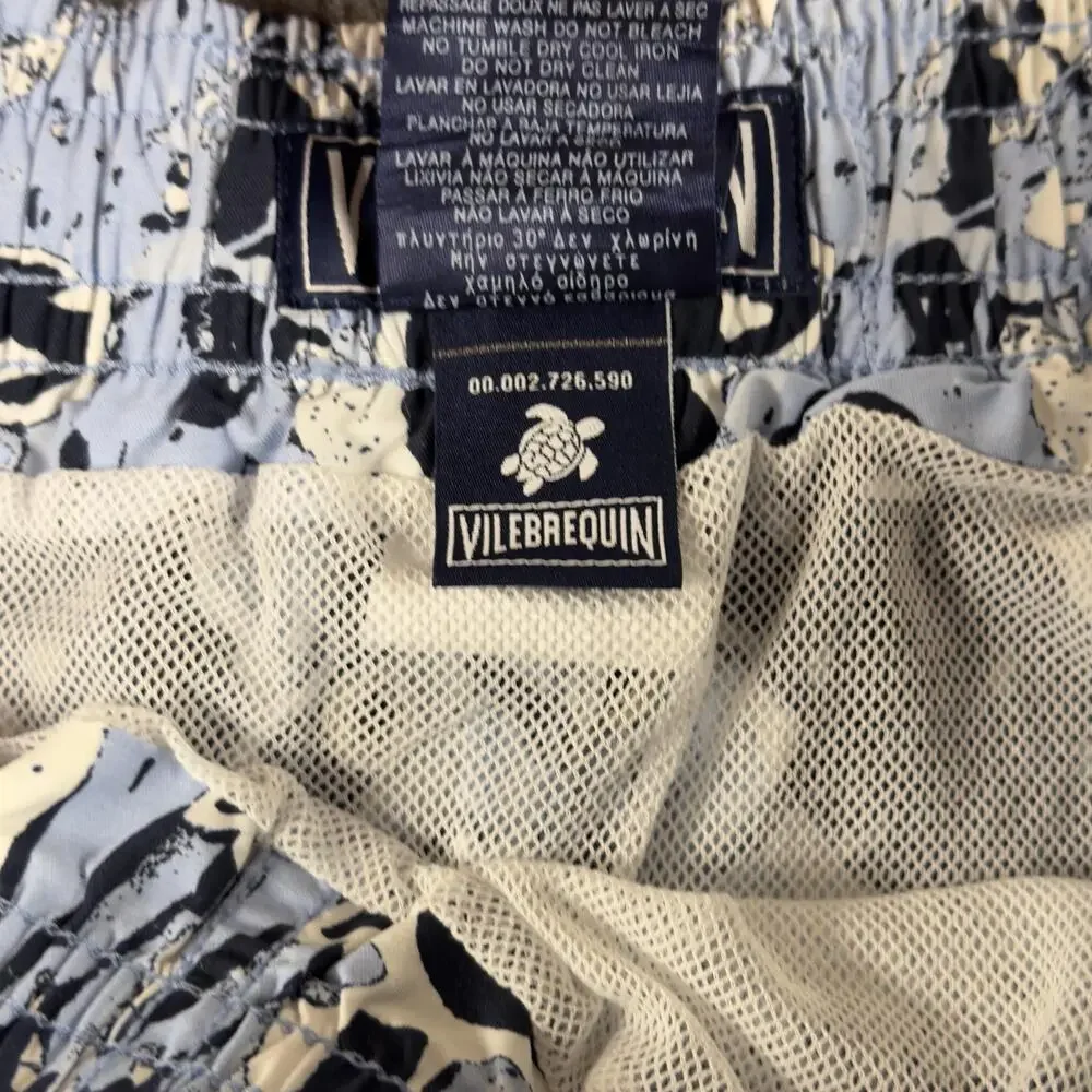 Vilebrequin Swim Shorts Mens 2XL Blue Turtle Print Trunks Mesh Lined Quick Dry